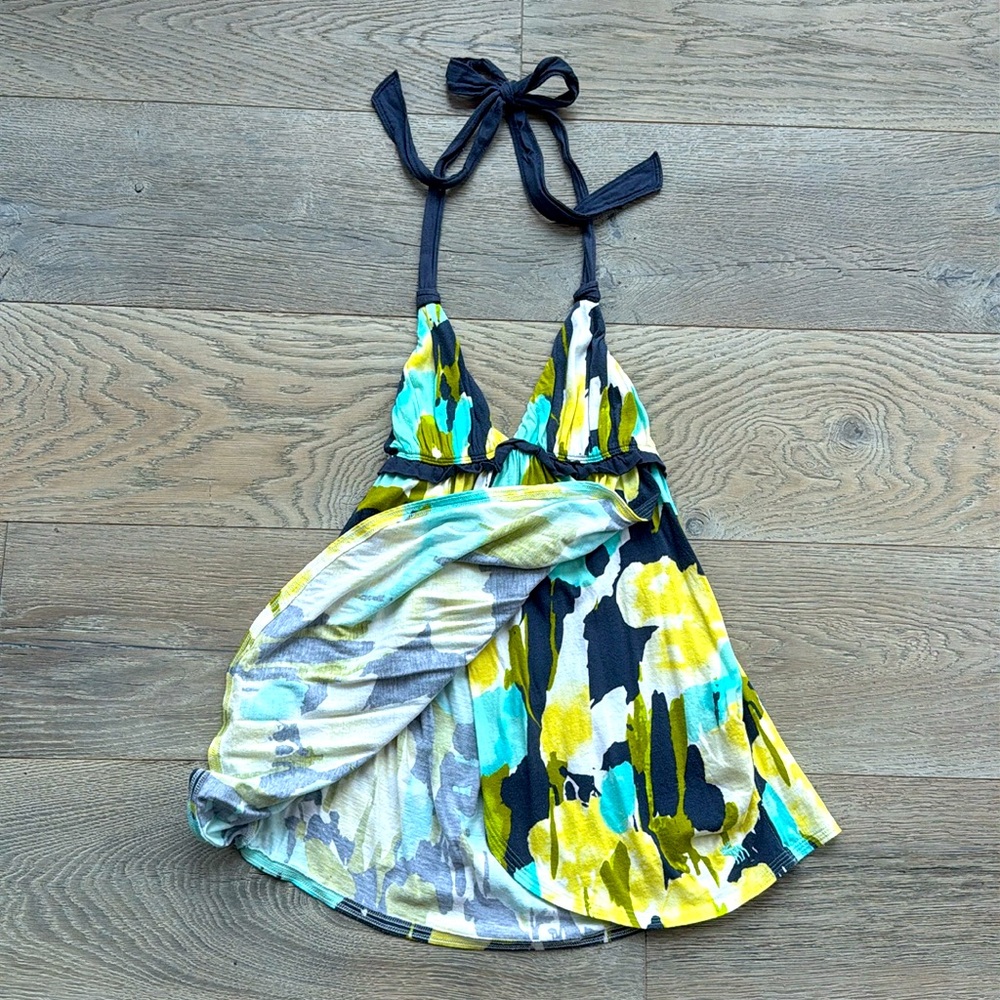 Abercrombie & Fitch MultiColor Floral Flowy Halter Tank Top Ruffle Ruched Bust-S - Picture 8 of 10
